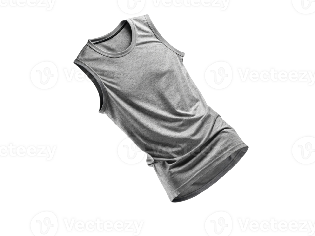 gray sleeveless shirt made of soft fabric, perfect for casual wear or workouts, showcasing relaxed fit and comfortable design png