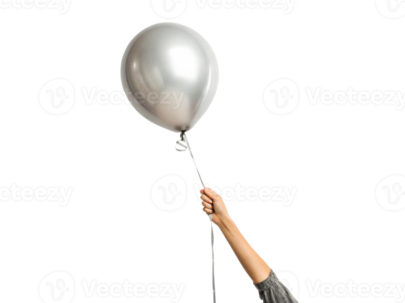 hand holds shiny silver balloon, symbolizing celebration and joy. image captures moment of happiness and festivity png
