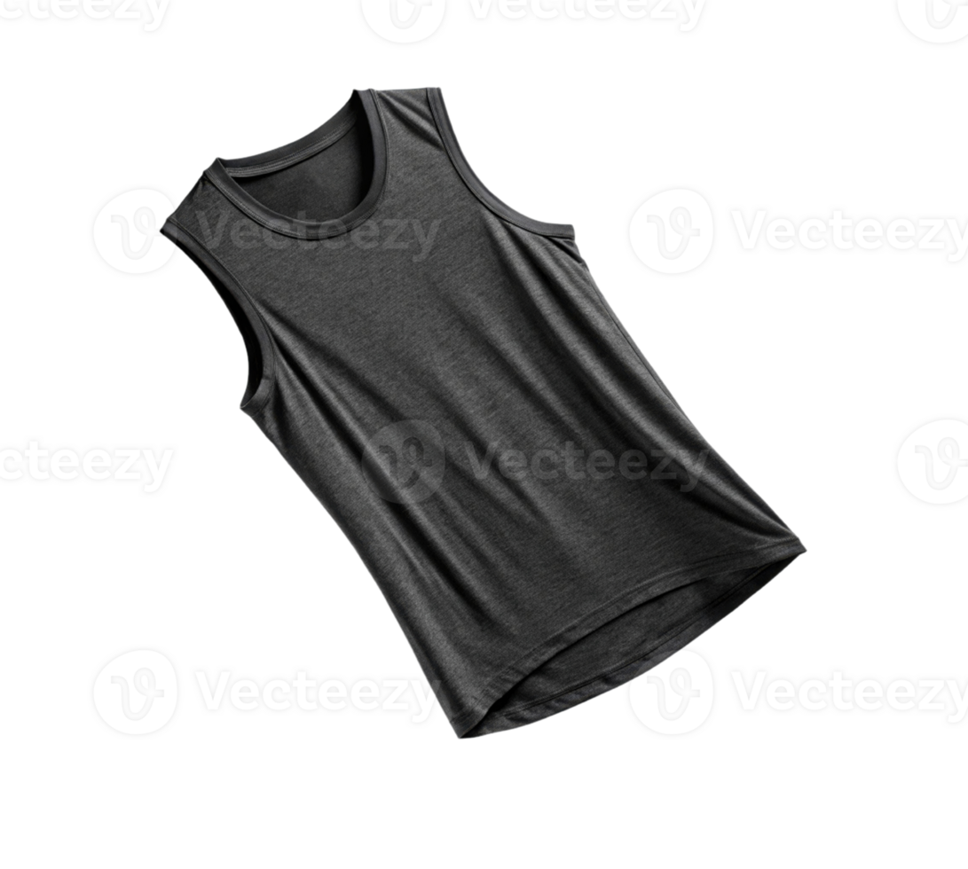 sleek black tank top made from soft fabric, perfect for casual wear or workouts, showcasing modern design and comfortable fit png