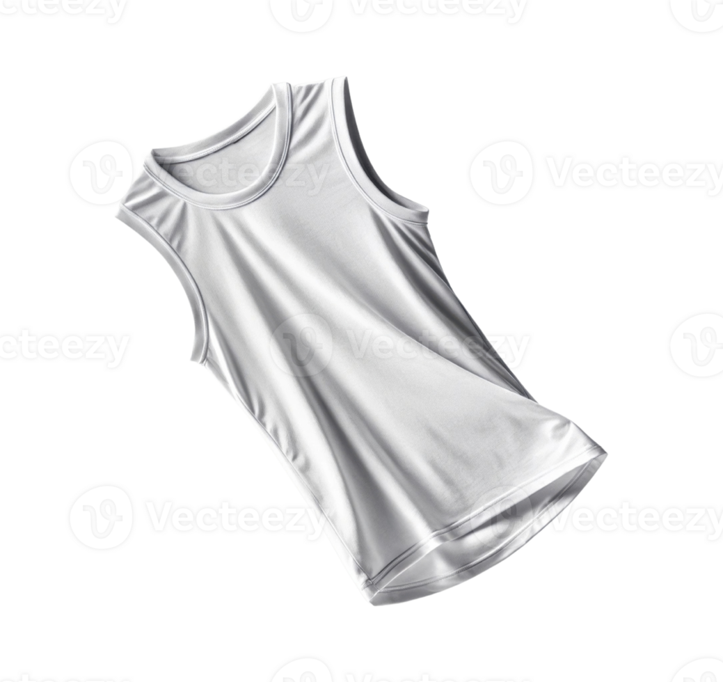 sleek, white sleeveless shirt made of smooth fabric, perfect for athletic wear or casual outings. Its lightweight design offers comfort and style png