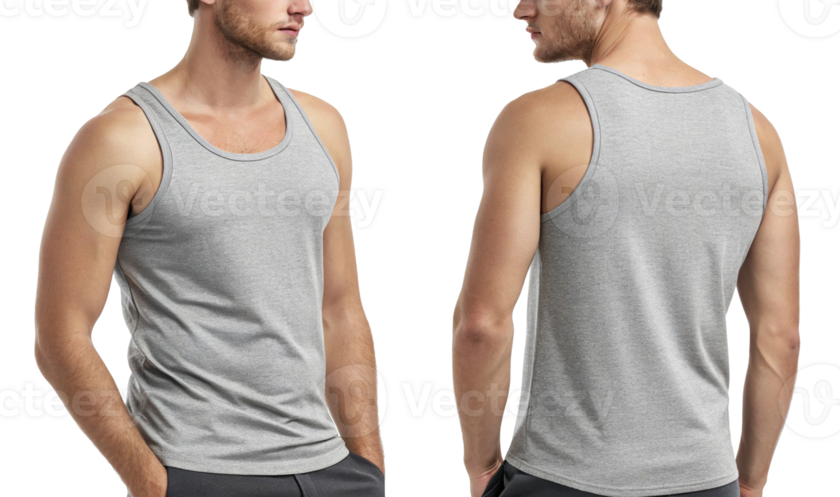 stylish gray tank top for men, showcasing comfortable fit and versatile design, perfect for casual wear or workouts png