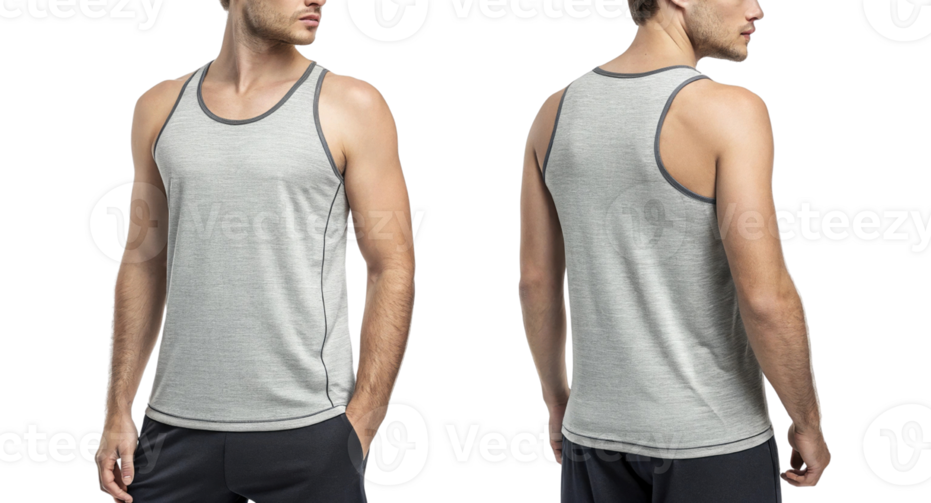 stylish men tank top in gray, featuring comfortable fit and contrasting trim, perfect for workouts or casual wear png