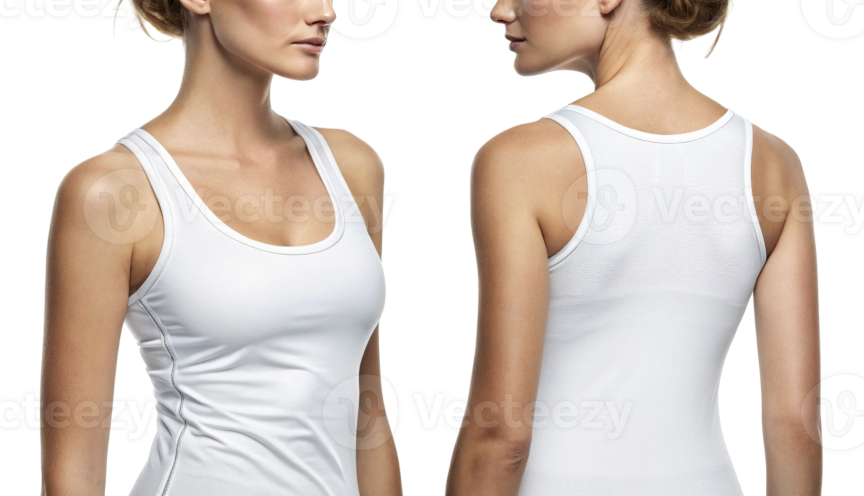 stylish and modern white tank top showcased from front and back, perfect for casual wear or workouts, highlighting its sleek design and fit png