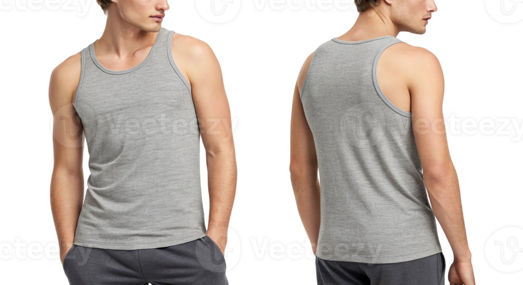 stylish gray tank top for men, showcasing comfortable fit and casual design, perfect for workouts or lounging at home png