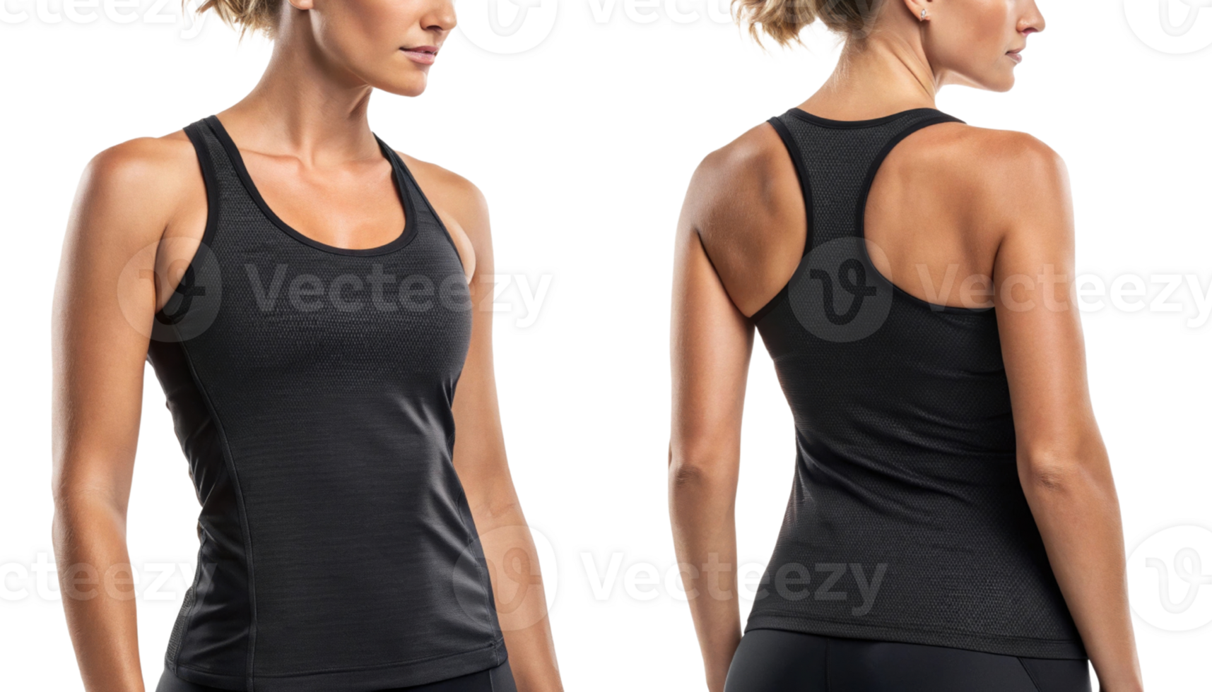 stylish athletic tank top designed for comfort and performance, showcasing sleek fit from both front and back views. Ideal for workouts and casual png