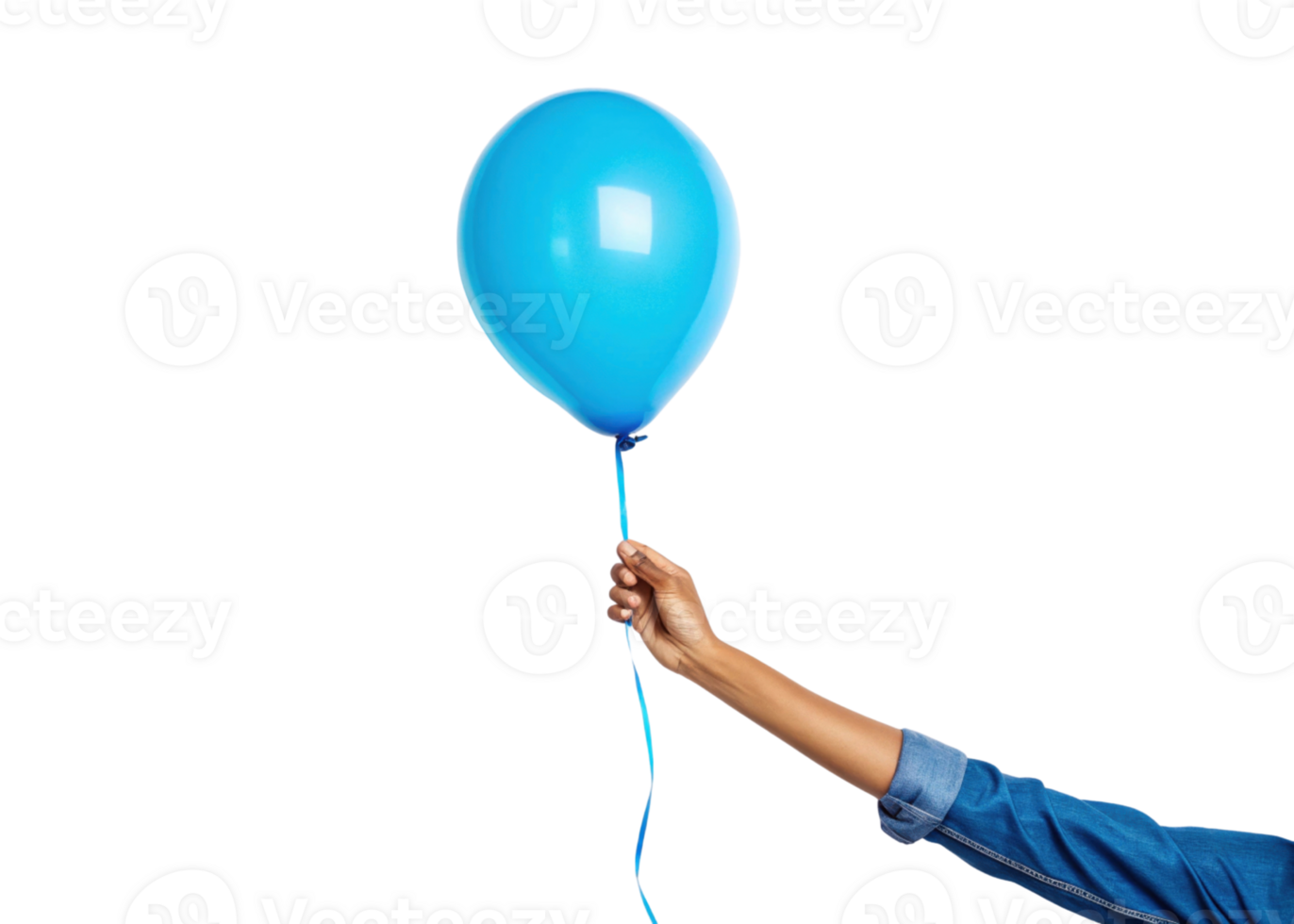 hand holding blue balloon against transparency background, symbolizing celebration and joy png
