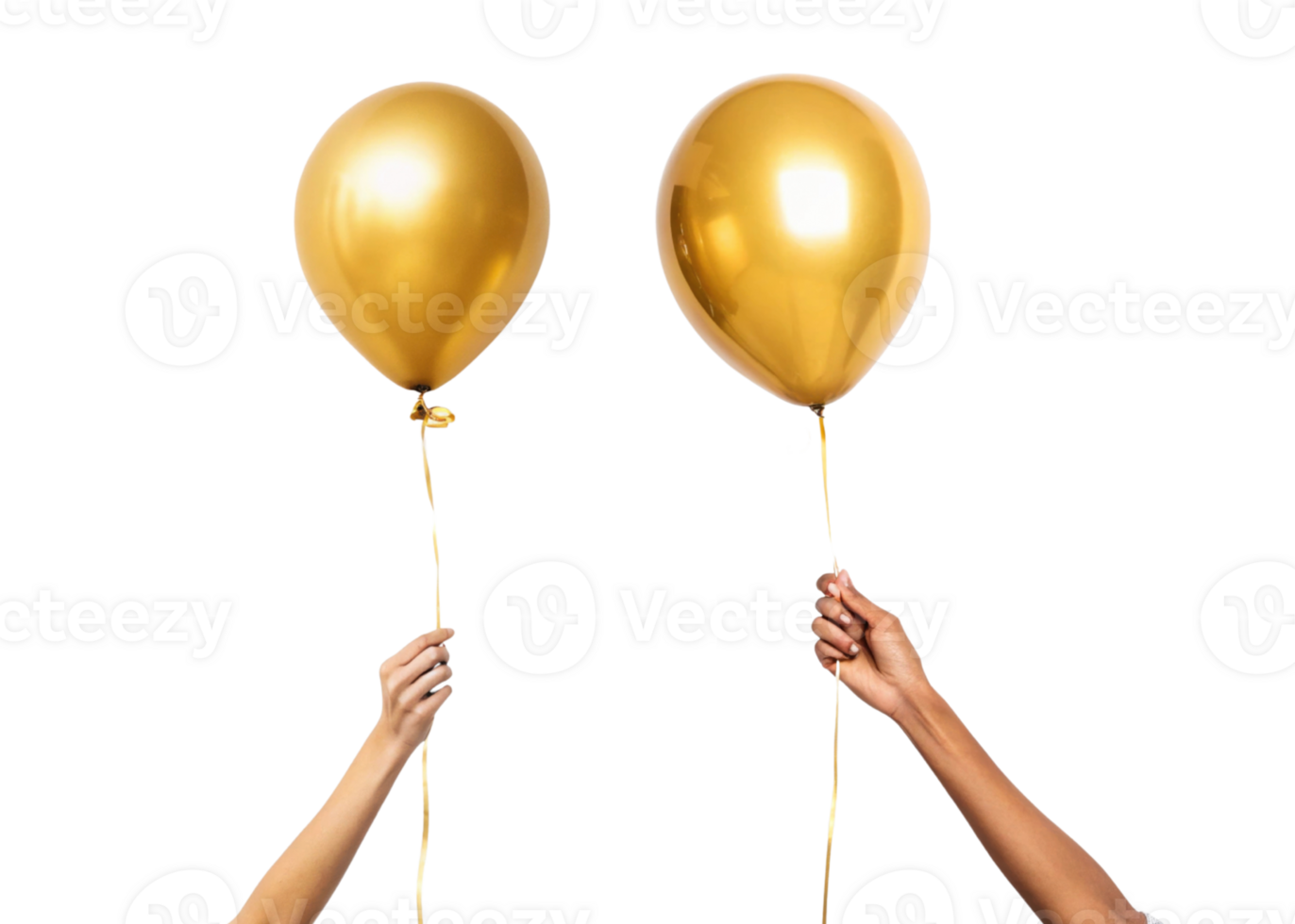 Golden balloons held by hands create festive atmosphere, perfect for celebrations and parties png
