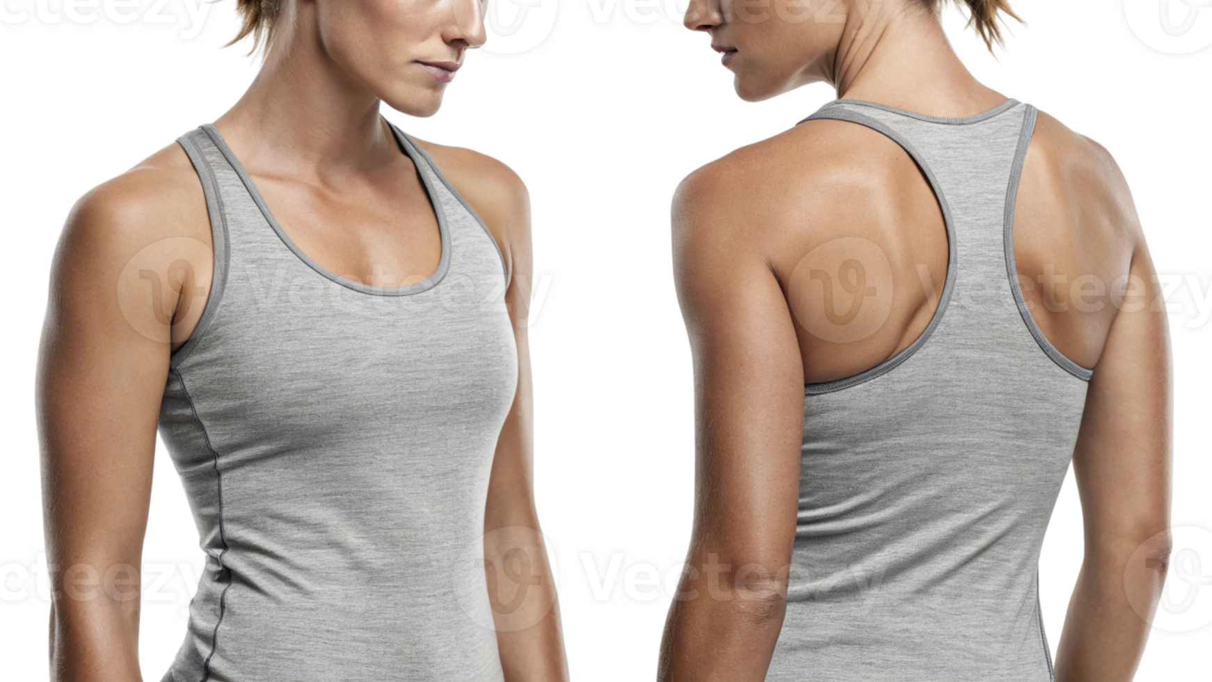 Athletic tank top in gray, showcasing fitted design and racerback style, perfect for workouts and casual wear png