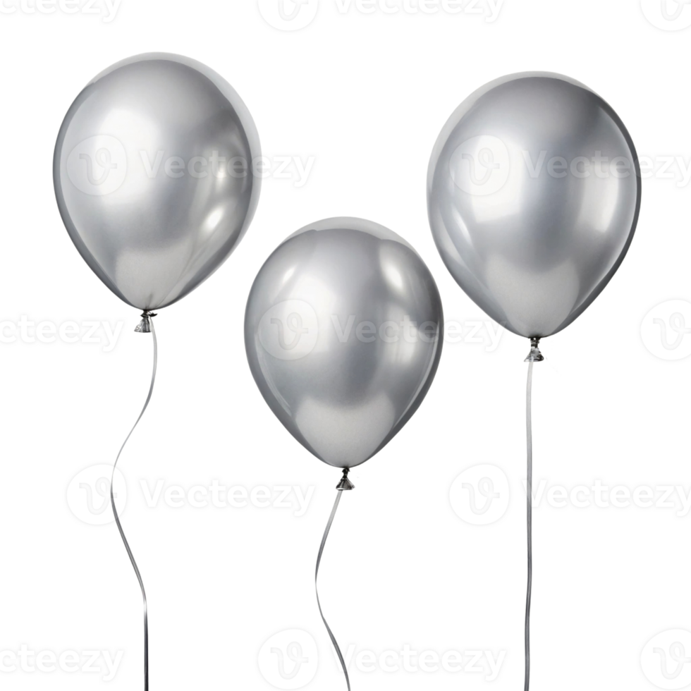 Shiny silver balloons floating gracefully, perfect for celebrations and events, adding touch of elegance and joy to any occasion png