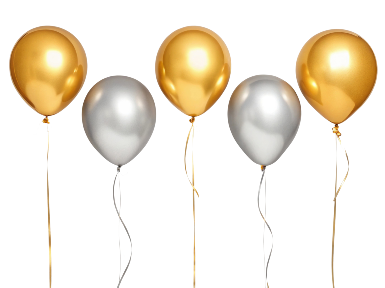 Golden and silver balloons float gracefully, adding festive touch to any celebration or event png