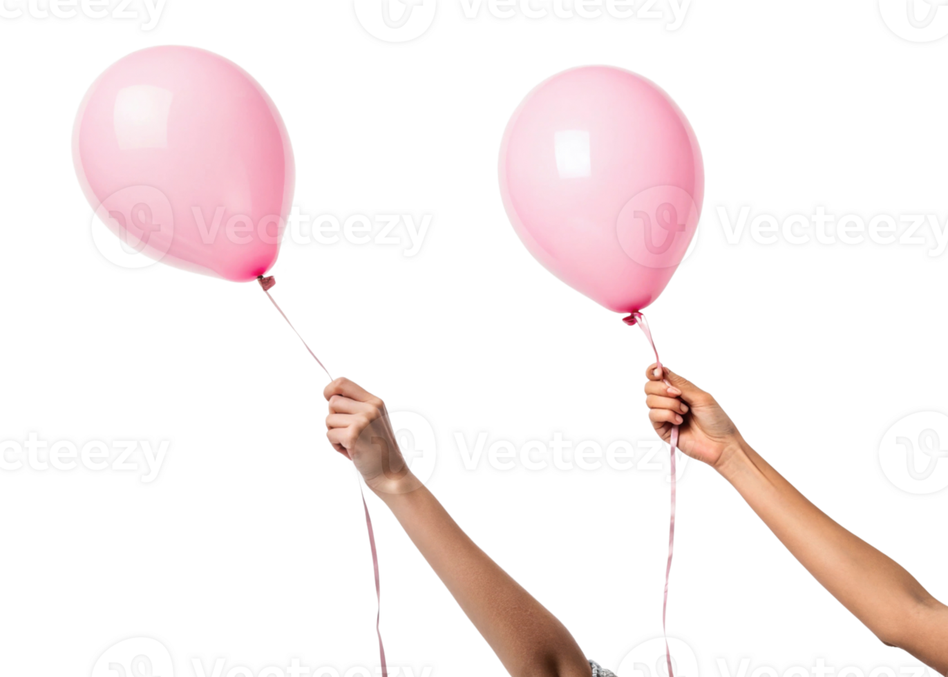 Two hands holding pink balloons, symbolizing celebration and joy, perfect for festive occasions and cheerful events png
