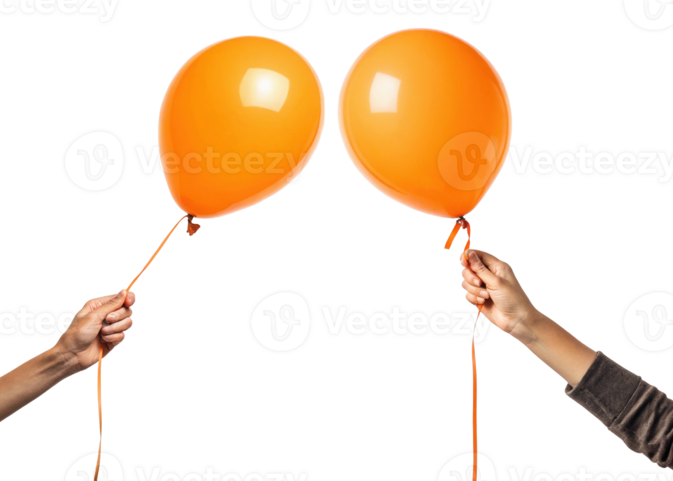 Bright orange balloons held by two hands symbolize celebration and joy, creating festive atmosphere png