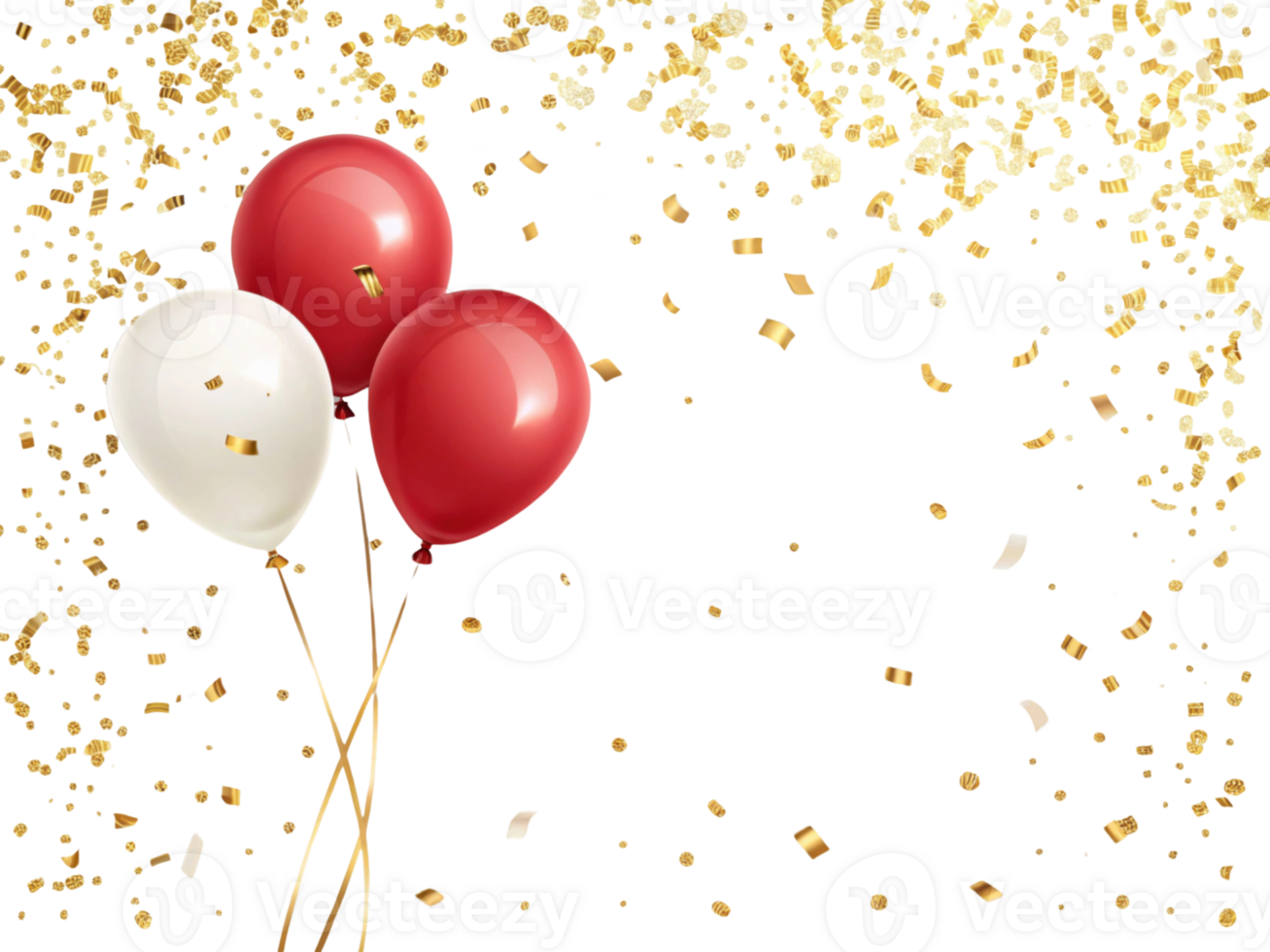 Colorful balloons with confetti create festive atmosphere, perfect for celebrations and parties. vibrant red and white balloons add joy png