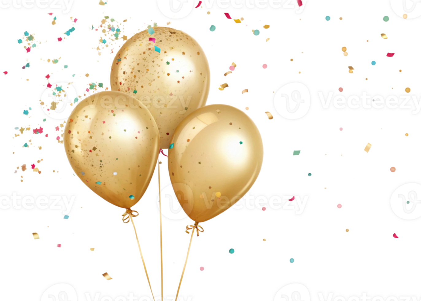 Golden balloons with confetti create festive atmosphere, perfect for celebrations and parties png