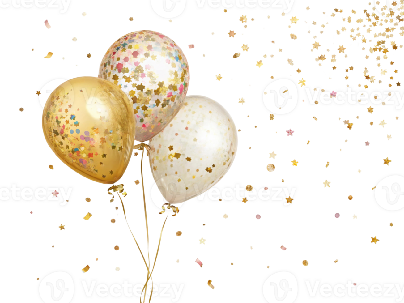 Colorful balloons with confetti, perfect for celebrations and parties, creating festive atmosphere filled with joy and excitement png