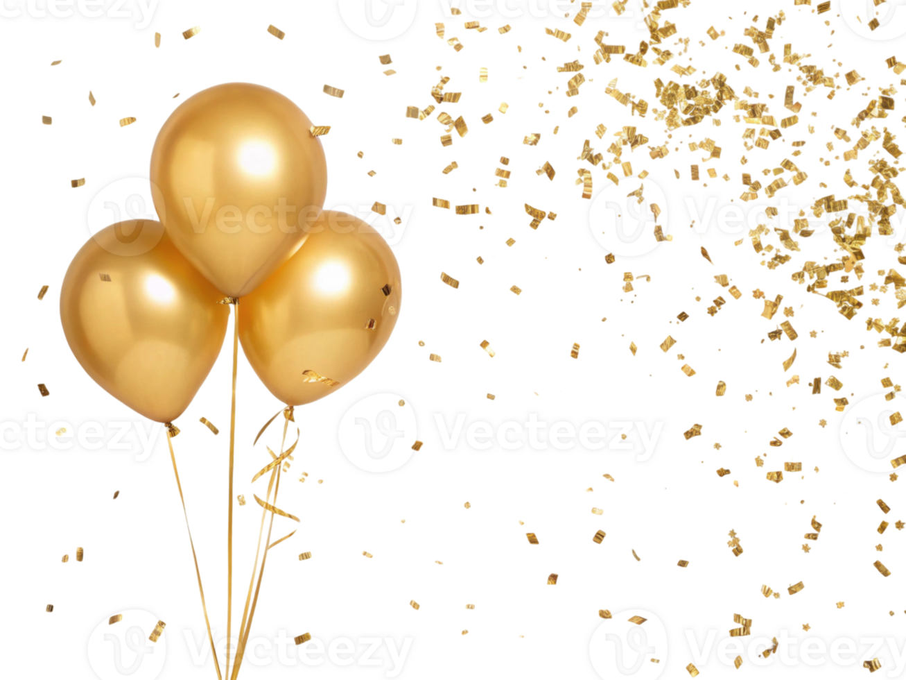 Golden balloons floating with confetti, perfect for celebrations and festive occasions, creating joyful atmosphere png