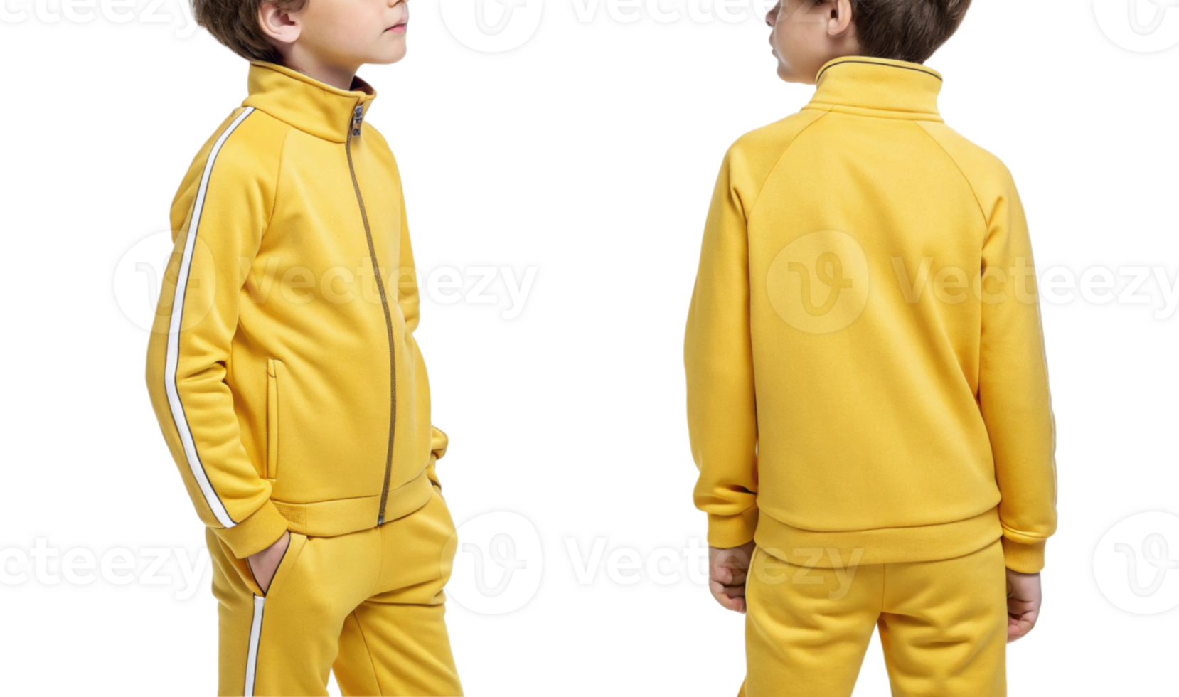 stylish yellow tracksuit for kids, featuring zip up jacket and matching pants, perfect for active play and casual outings png