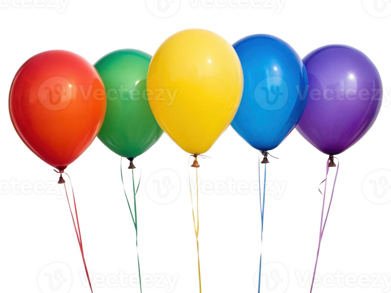 Colorful balloons in vibrant shades of red, green, yellow, blue, and purple create festive atmosphere, perfect for celebrations png