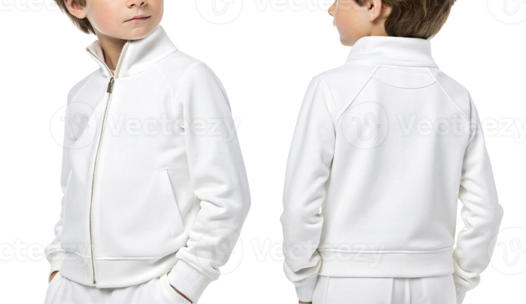 stylish white zip up jacket for kids, featuring modern design and comfortable fit, perfect for casual outings or active play png