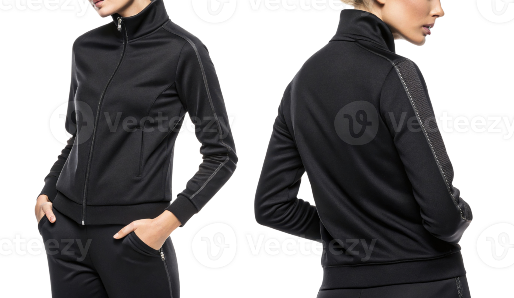 sleek black athletic jacket featuring zip up design, perfect for workouts or casual wear, showcasing modern and stylish look png