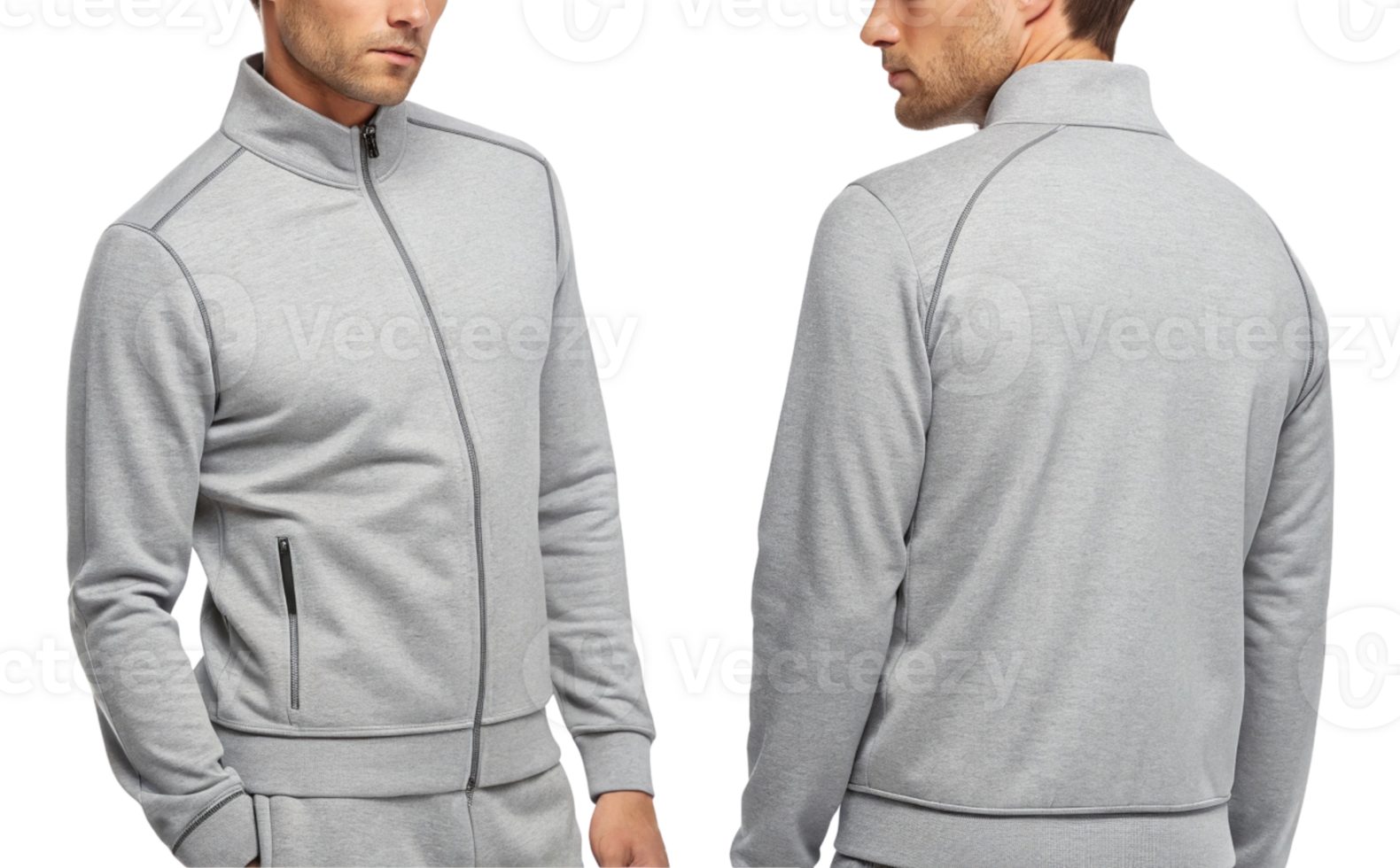 stylish gray athletic jacket designed for comfort and performance, featuring modern fit and practical zip pockets, perfect for workouts or casual png