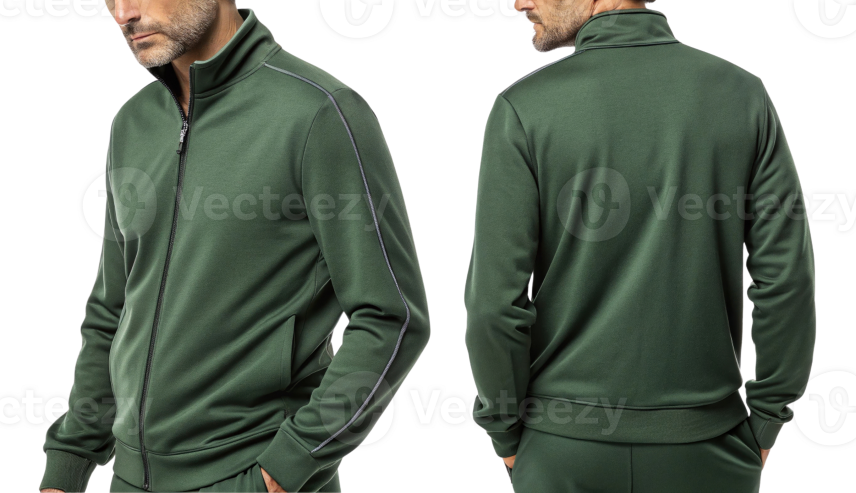 Athletic jacket in green color, featuring zip up design and modern fit, perfect for workouts or casual wear png