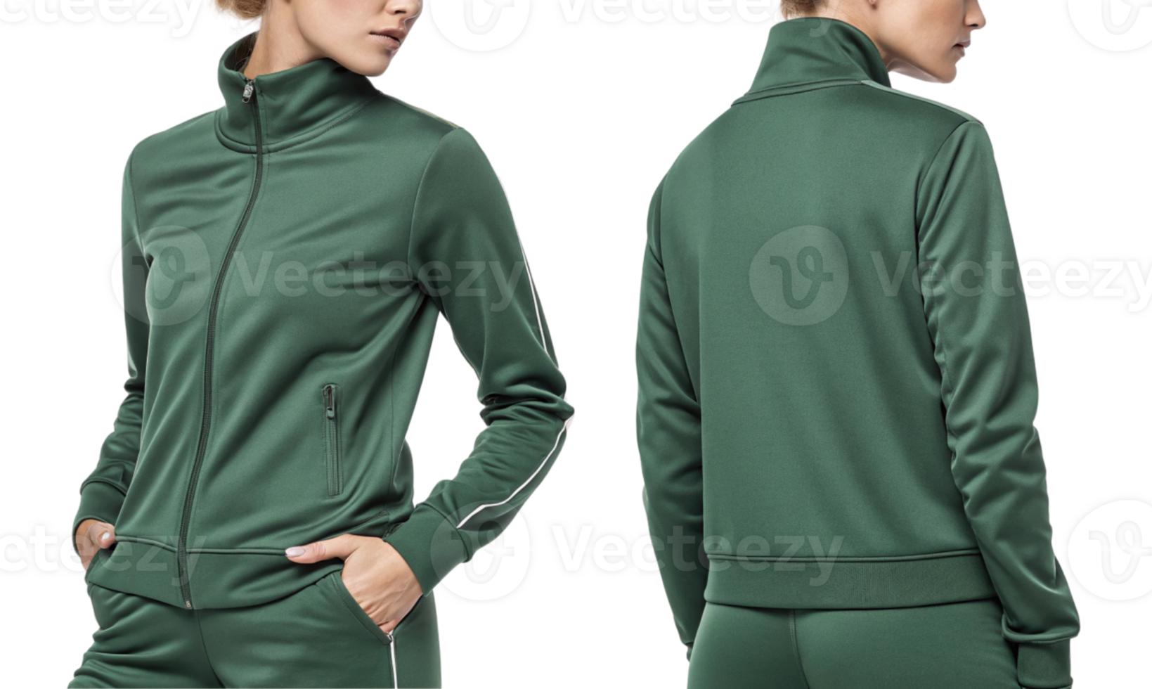 Athletic jacket in green color, featuring zip up front and stylish design, perfect for workouts or casual wear png