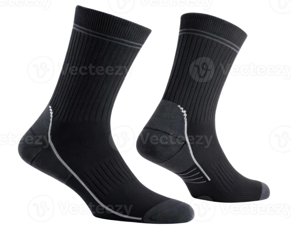 Comfortable black socks mockup showcasing sleek design perfect for casual or athletic wear. Ideal for everyday use and stylish outfits png