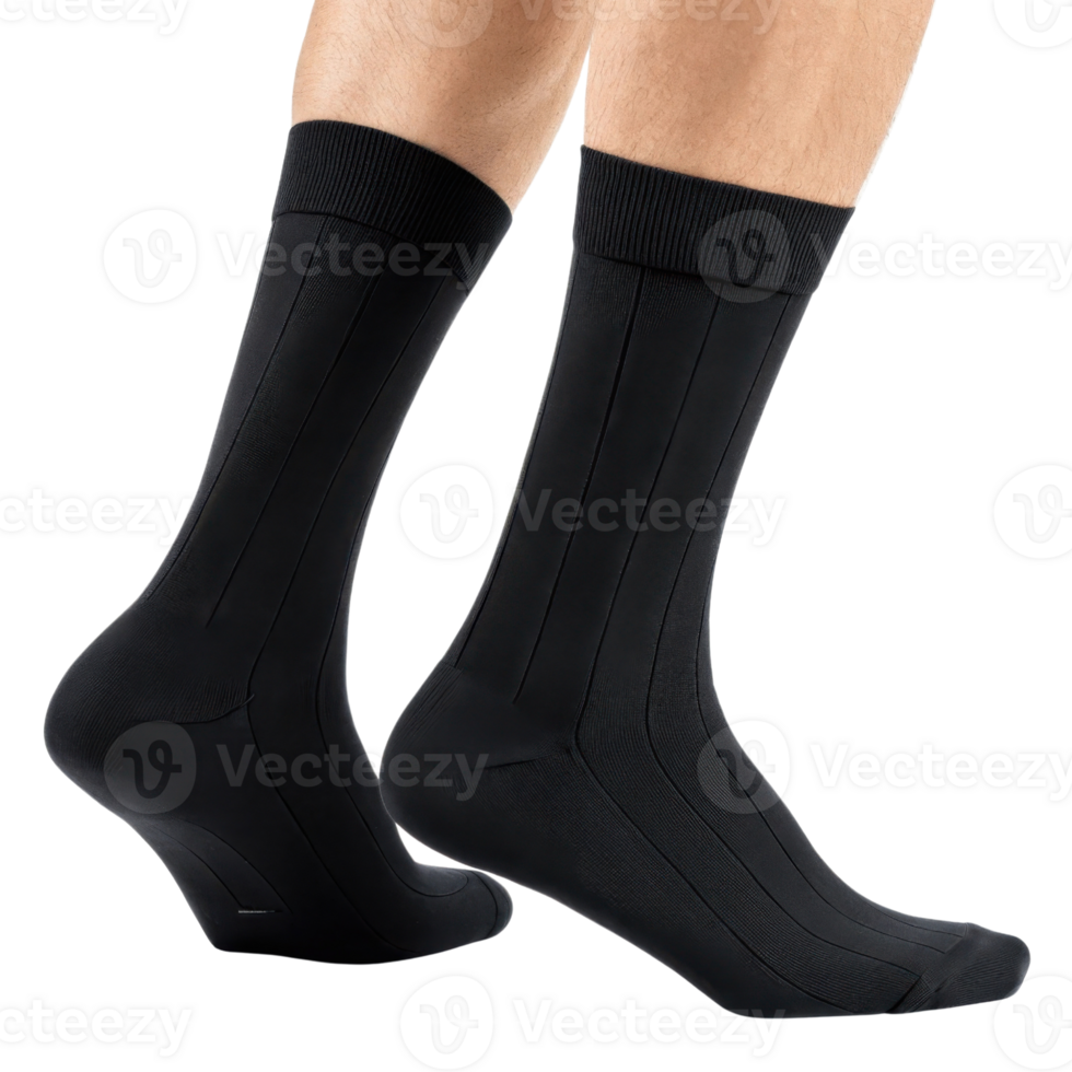 Stylish black socks mockup showcasing comfort and versatility for any outfit. Perfect for casual or formal wear, these socks elevate your look png
