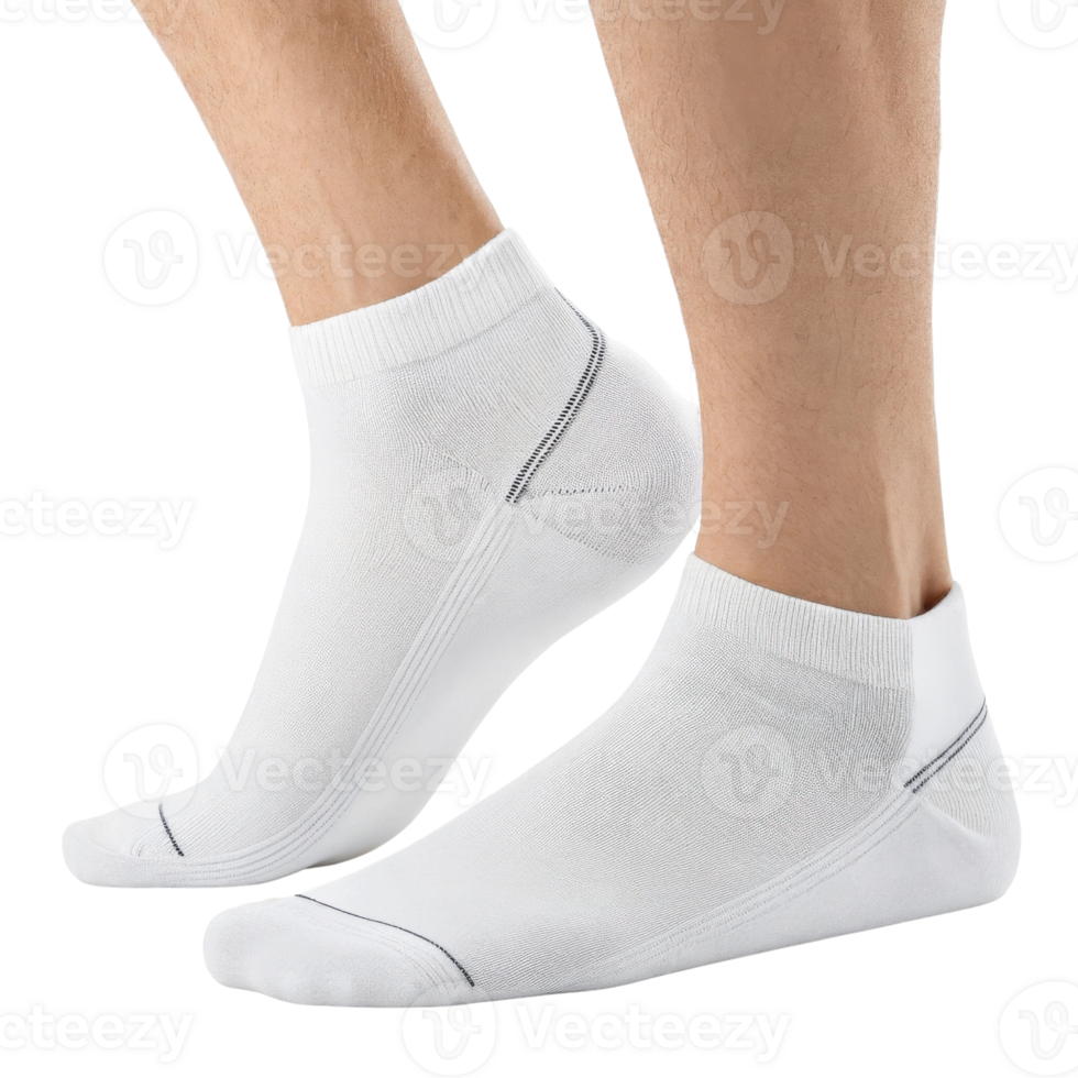 Comfortable white socks in mockup display, perfect for casual wear and showcasing style and functionality png