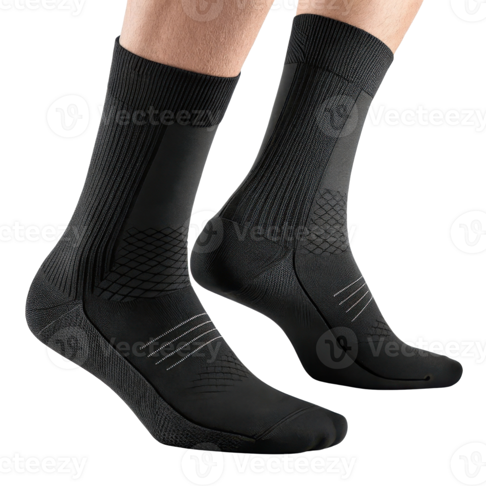 Comfortable black socks mockup showcasing sleek design perfect for sports or casual wear, ideal for any stylish outfit png