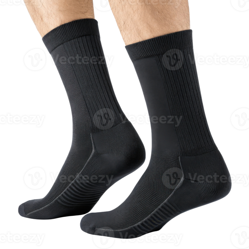 Comfortable black socks mockup showcasing stylish design perfect for casual or formal wear. Ideal for any wardrobe png