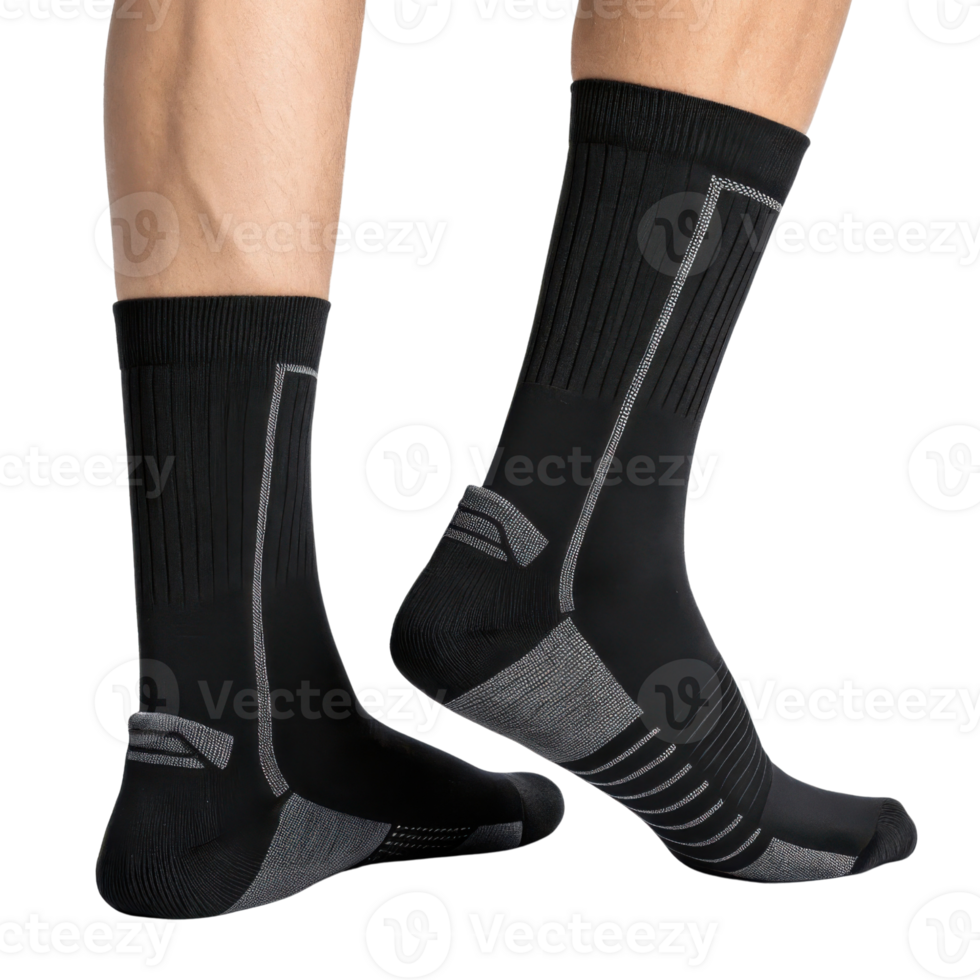Stylish black socks mockup showcasing sleek design perfect for athletic wear or casual outfits. Ideal for showcasing your brand png