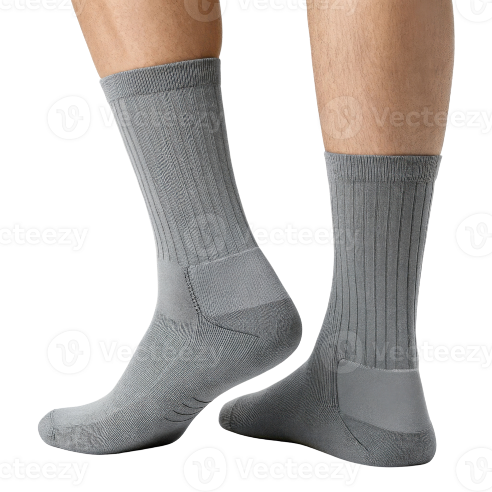 Comfortable gray socks mockup showcasing stylish design perfect for casual or formal wear. Ideal for enhancing any outfit png