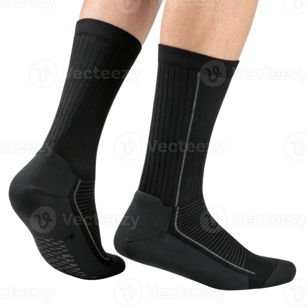 Stylish black socks mockup showcasing sleek design perfect for any outfit. Ideal for comfort and versatility in daily wear png