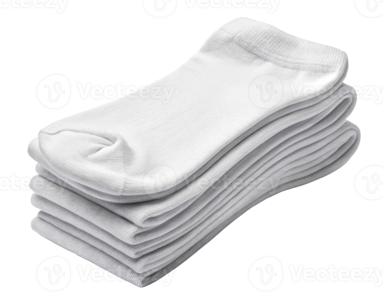 Fresh white socks stacked neatly in mockup display, perfect for showcasing comfort and style in everyday wear png