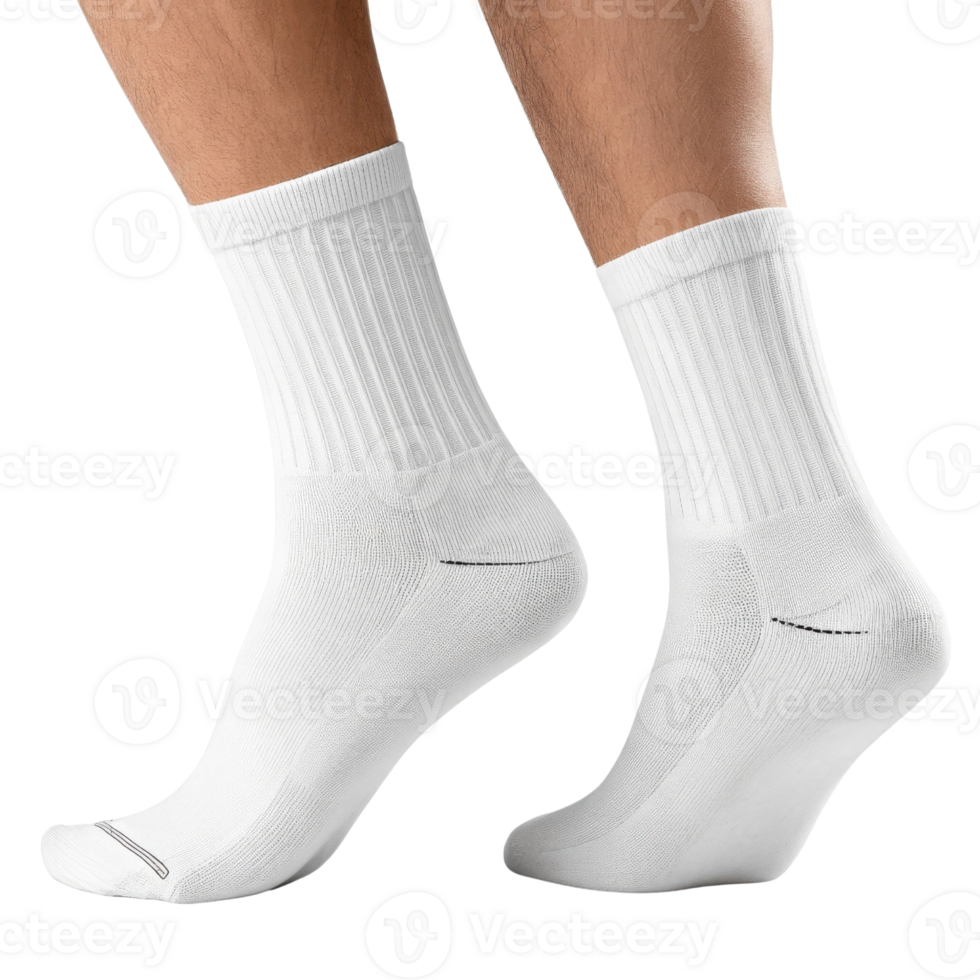 Comfortable white socks in mockup display, perfect for casual wear or sports activities, showcasing stylish and practical design png