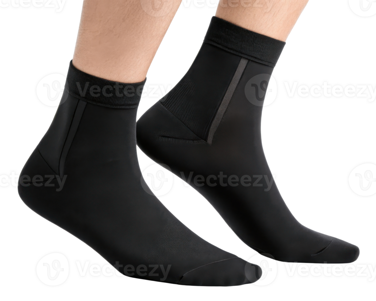 Stylish black socks mockup showcasing sleek design perfect for casual or formal wear, adding comfort and elegance to any outfit png