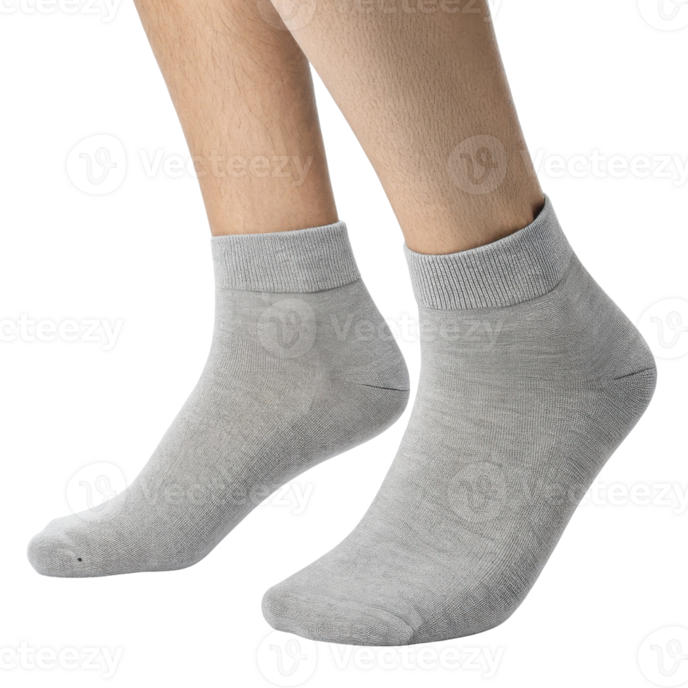 Soft gray socks in mockup display perfect for casual wear, showcasing comfort and style for everyday use png