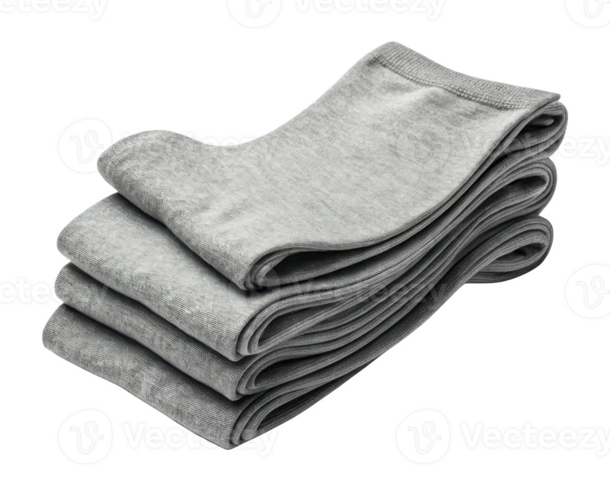 Soft gray socks stacked neatly in mockup display, perfect for showcasing comfort and style in any wardrobe png