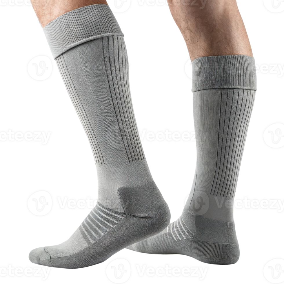 Comfortable gray socks mockup showcasing stylish design perfect for casual or athletic wear. Ideal for showcasing fashion or product ideas png