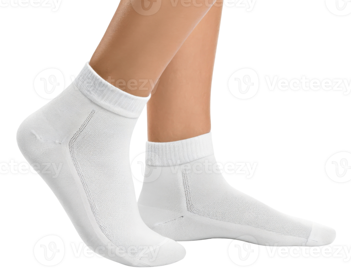 Socks mockup showcasing pair of white ankle socks designed for comfort and style perfect for casual wear or sports activities png