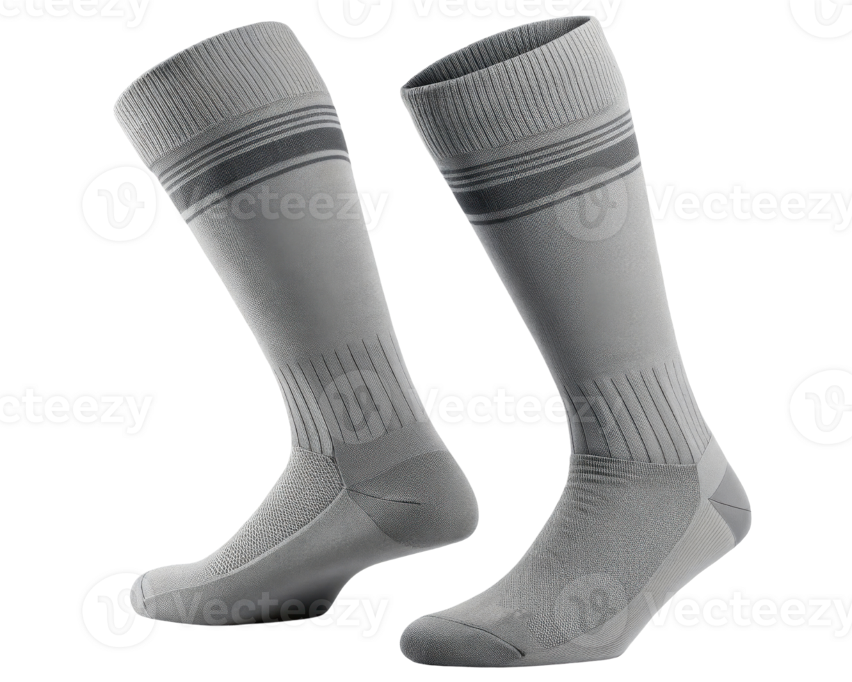 Stylish gray socks mockup showcasing modern design perfect for sports or casual wear, adding comfort and flair to any outfit png
