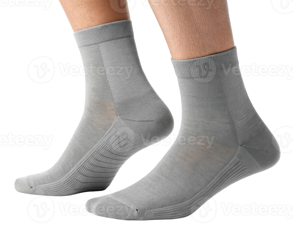 Comfortable gray socks displayed in mockup, perfect for casual wear and showcasing style and versatility png