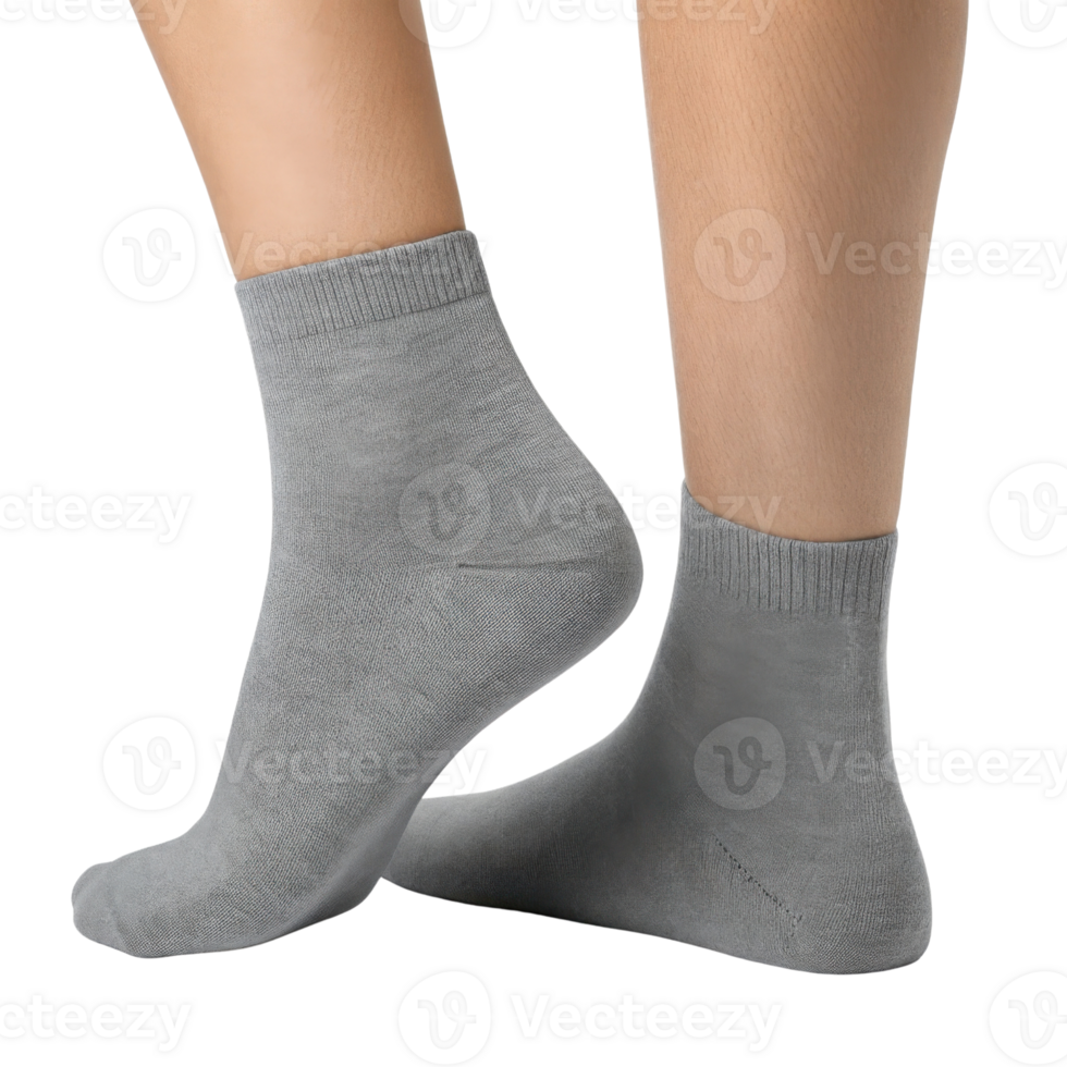 Soft gray socks displayed in mockup, showcasing comfort and style for everyday wear. Perfect for casual outfits and lounging png