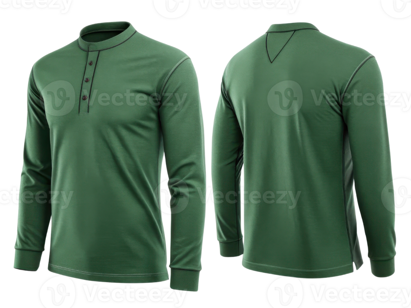 stylish green long sleeve tshirt template featuring buttoned collar and modern design perfect for casual wear or layering png