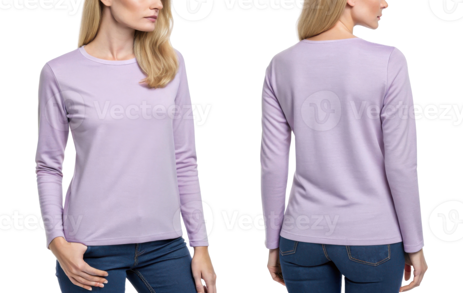 stylish long sleeve tshirt template in soft lavender color perfect for casual wear and layering. Ideal for everyday comfort and fashion png