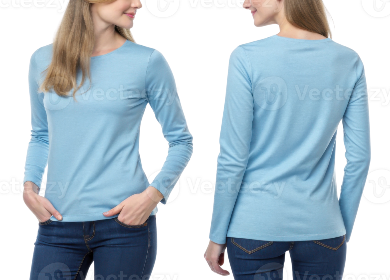 stylish long sleeve tshirt template in soft blue color, perfect for casual wear and layering, showcasing modern fit and comfortable design png