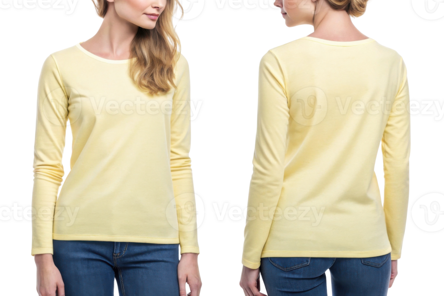 stylish long sleeve yellow t shirt template perfect for casual wear and layering. This versatile piece adds cheerful touch to any outfit png