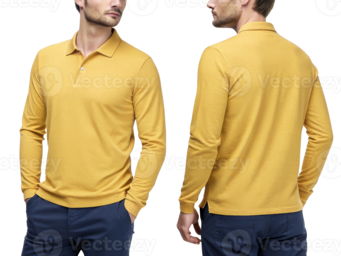 stylish polo shirt template in vibrant yellow color, perfect for casual or semi formal occasions, showcasing modern fit and design png